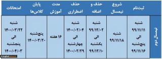 تقویم آموزشی نیمسال دوم سال تحصیلی 1400-1399