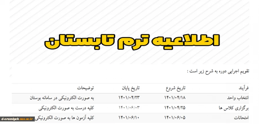 اطلاعیه مهم ترم تابستان 2