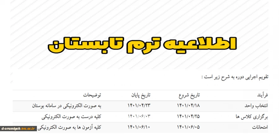 اطلاعیه مهم ترم تابستان 2