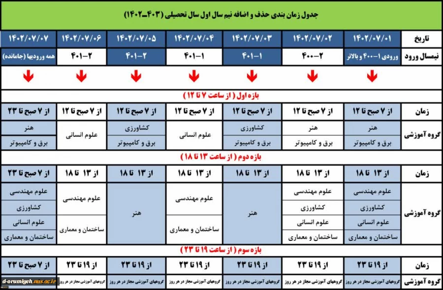 جدول زمانبدی انتخاب واحد 021 2