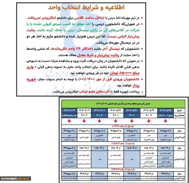 جدول زمانبدی انتخاب واحد 021 5