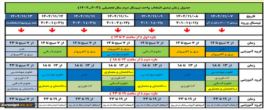 زمانبندی انتخاب واحد 022 2