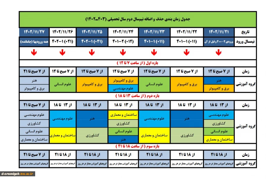 زمان بندی انتخاب واحدوحذف واضافه022 2